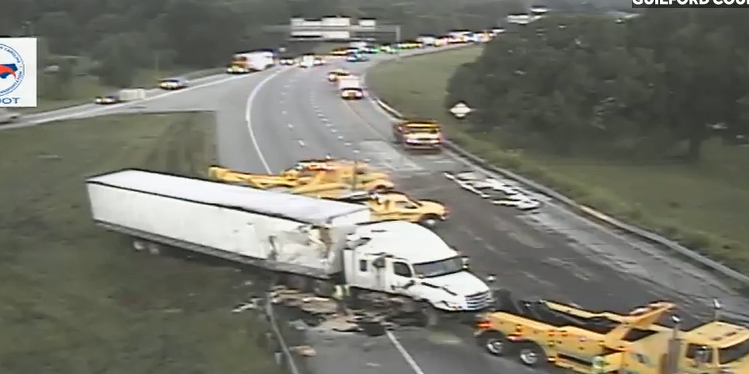 All lanes of eastbound Interstate 40 , at Business 85 in Guilford County, have reopened after a crash.